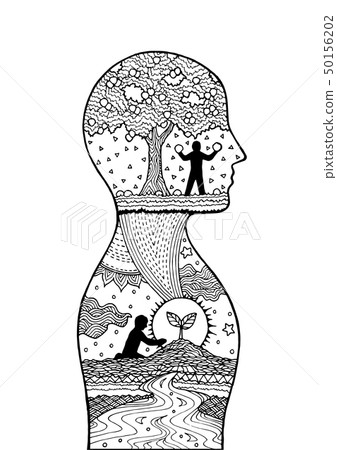 Human head man inside planting tree spirit power 50156202