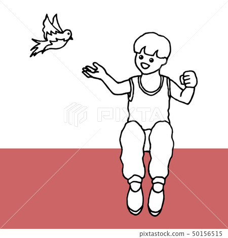 Boy sitting and playing with little bird vector 50156515