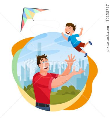 Father Playing with Happy Little Son at City Park Father Playing with Happy Little Son at City Park 50158737