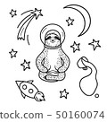 Smiling sloth astronaut in helmet sitting among stars. Hand drawn, doodle style vector illustration. 50160074