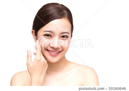 Happy beautiful young Asian woman with clean fresh Happy beautiful young Asian woman with clean fresh 50160646