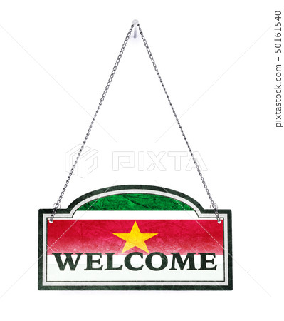 Suriname welcomes you! Old metal sign isolated 50161540