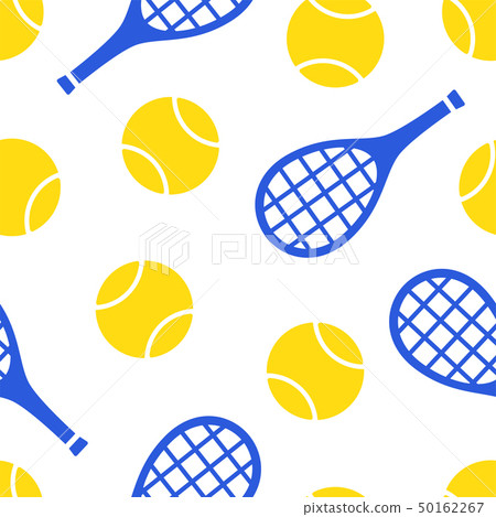 Yellow tennis ball and racket seamless pattern 50162267