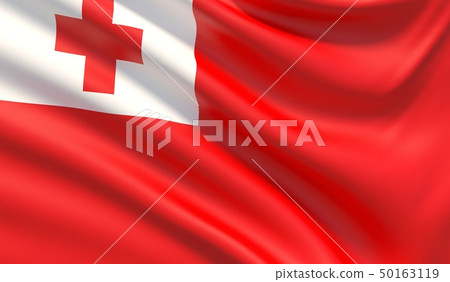 Flag of Tonga. Waved highly detailed fabric texture. 3D illustration. Flag of Tonga. Waved highly detailed fabric texture. 3D illustration. 50163119