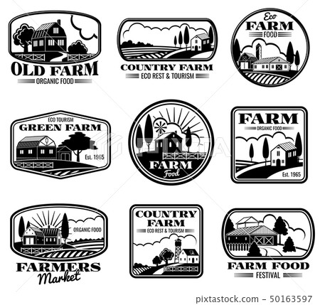 Vintage farm marketing vector logos and labels set - Stock Illustration ...