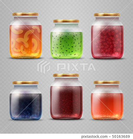 Glass jar with with jam and fruit marmalade vector set 50163689
