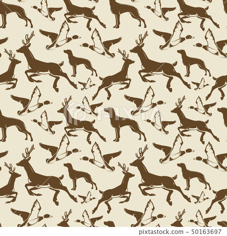 Vintage seamless pattern ducks, deers 50163697