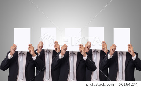 five Asian businessman cover her face with paper five Asian businessman cover her face with paper 50164274