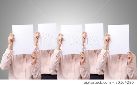 five Asian business woman cover face with paper five Asian business woman cover face with paper 50164280