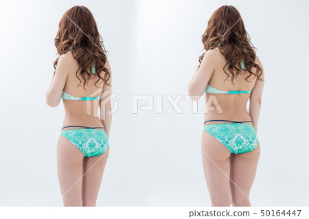 在泳裝的外觀之前和之後在白色背景中 在泳裝的外觀之前和之後在白色背景中 50164447