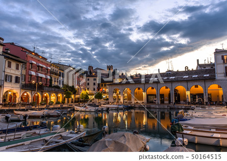 Sunset at marina in Lake Garda in Desenzano,Italy 50164515