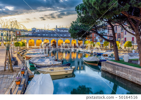 Sunset at marina in Lake Garda in Desenzano,Italy 50164516