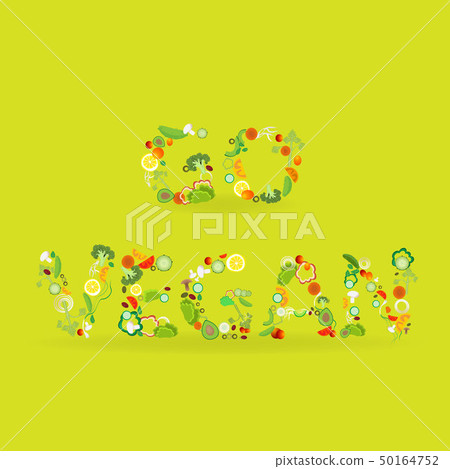 Vegetables pattern with an inscription go vegan, 50164752