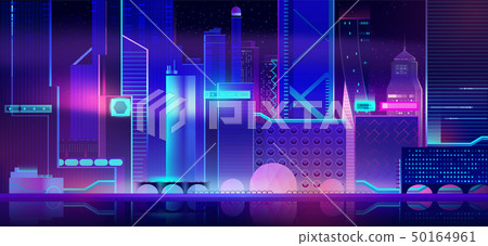 Futuristic city background with neon illumination. 50164961
