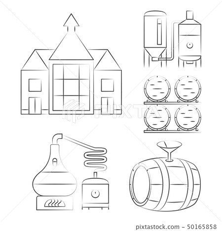 Whiskey thin line icons - outline whisky process logos Whiskey thin line icons - outline whisky process logos 50165858