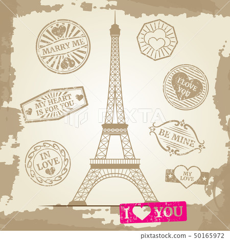 Hipster or vintage postcard background - Eiffel Tower with love prints 50165972