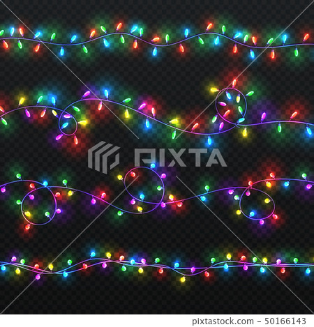 Christmas light garlands. Xmas vector decoration with colorful lightbulbs isolated 50166143
