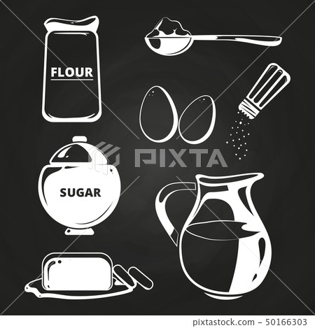 Baking ingredients collection on chalkboard 50166303