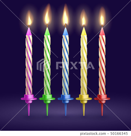 Burned birthday party and xmas candles isolated. 3d realistic vector illustration 50166345
