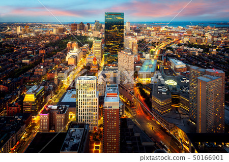 An aerial night view of Boston city center 50166901