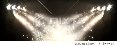 Stage lights and fog or misty in the dark. 50167648