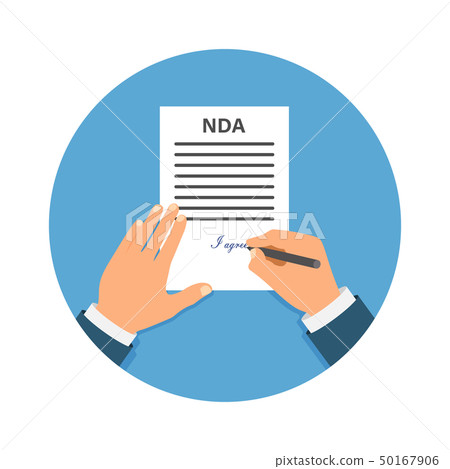 Colored Cartooned Hand Signing NDA. Contract Sign Colored Cartooned Hand Signing NDA. Contract Sign 50167906