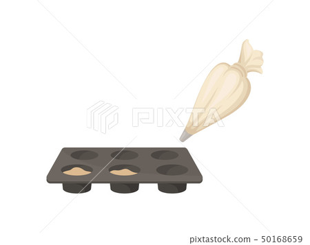 Pastry bag squeezes the dough into a cake pan. Vector illustration. Pastry bag squeezes the dough into a cake pan. Vector illustration. 50168659
