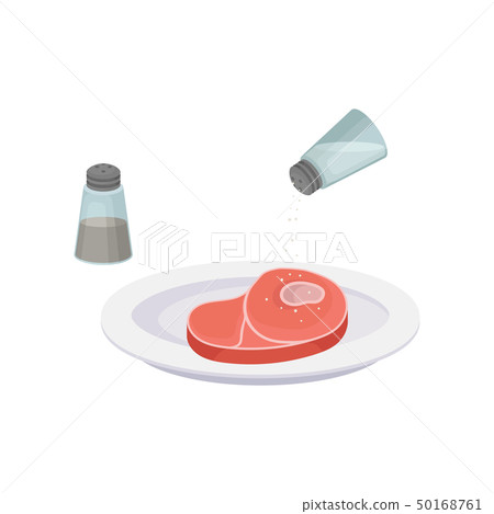 Raw steak salt and pepper. Vector illustration. 50168761