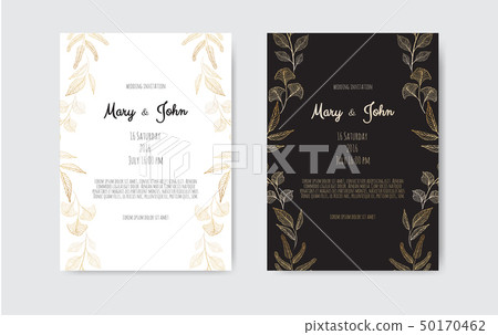 Vector invitation with gold floral elements. 50170462