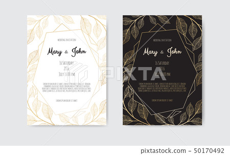 Golden Vector invitation with floral elements. 50170492