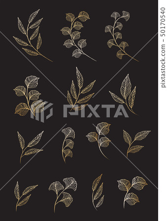 Set elements collection of gold leaves herbs - Stock Illustration ...