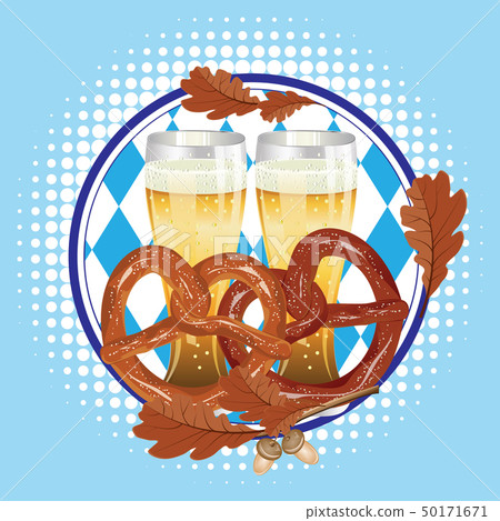 Cartoon Pretzel with Beer Cartoon Pretzel with Beer 50171671