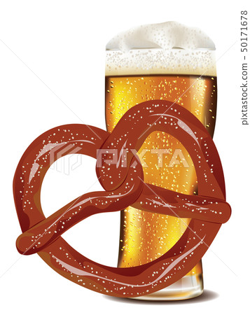 Cartoon Pretzel With Beer Stock Illustration 50171678 Pixta
