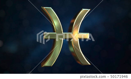 Gold Pisces Zodiac sign, 3D rendering 50171946