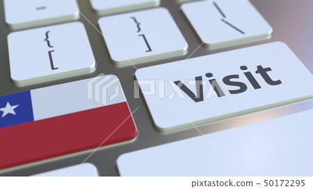 VISIT text and flag of Chile on the buttons on the computer keyboard. Conceptual 3D rendering 50172295