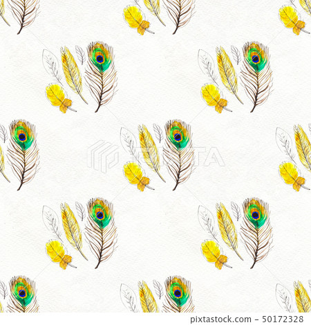 Watercolor feathers seamless pattern. Hand painted texture 50172328