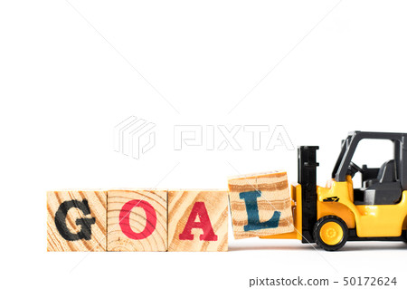 Toy forklift hold letter block l to word goal Toy forklift hold letter block l to word goal 50172624