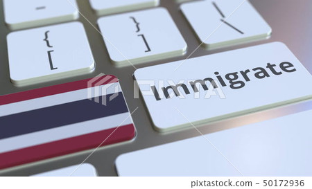 IMMIGRATE text and flag of Thailand on the buttons on the computer keyboard. Conceptual 3D rendering IMMIGRATE text and flag of Thailand on the buttons on the computer keyboard. Conceptual 3D rendering 50172936