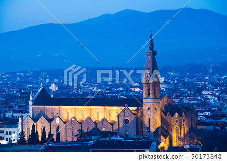 Italy Florence lit up with Santa Croce church Italy Florence lit up with Santa Croce church 50173848