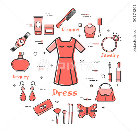 Woman Accessories Concept - Red Classic Dress Icon 50174261