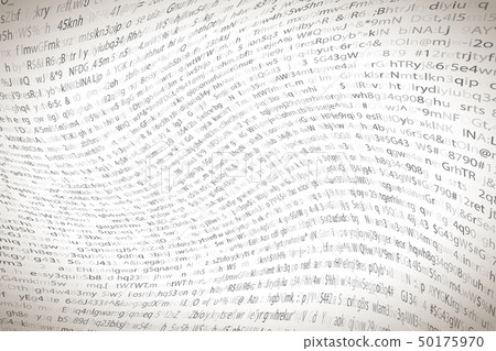 Complicated crypto symbols twisted on white, data 50175970