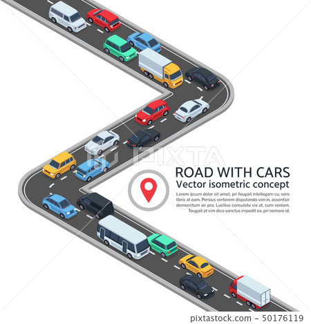 Isometric street with cars. 3d highway and vehicles vector concept Isometric street with cars. 3d highway and vehicles vector concept 50176119