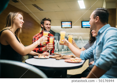 Bowling team celebrate victory in the competition 50176944