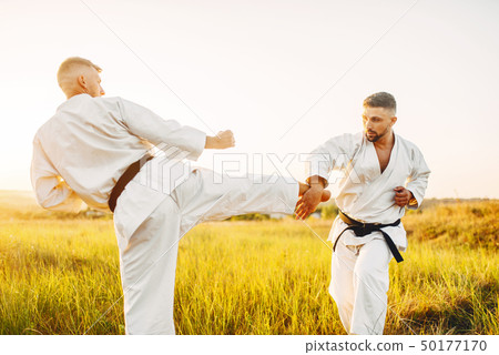 Two karate fighters, kick in the stomach 50177170