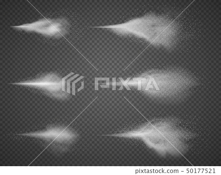 Deodorant atomizer fog vector set. Water aerosol spray mist isolated Deodorant atomizer fog vector set. Water aerosol spray mist isolated 50177521