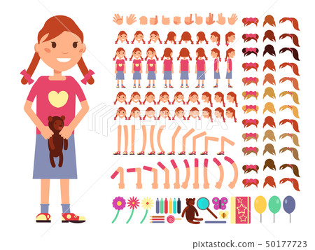 Cartoon cute little girl character. Vector creation constructor with different emotions and body Cartoon cute little girl character. Vector creation constructor with different emotions and body 50177723