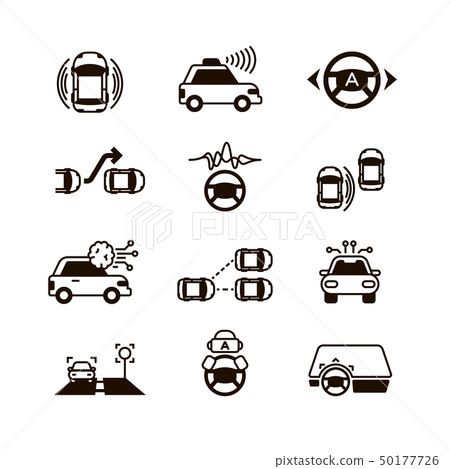 Car self control, futuristic driving intelligent vehicle systems vector icons 50177726