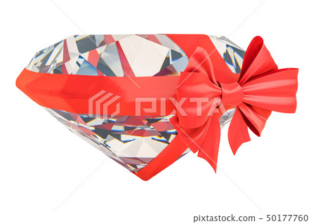 Diamond with red bow and ribbon, gift concept Diamond with red bow and ribbon, gift concept 50177760