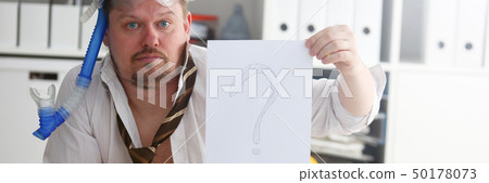 Man wearing suit and tie in goggles and snorkel Man wearing suit and tie in goggles and snorkel 50178073