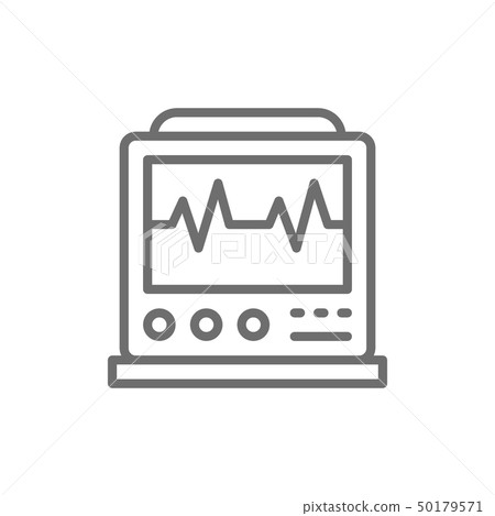 EKG machine with pulse, ICU monitor, electrocardiograph line icon. EKG machine with pulse, ICU monitor, electrocardiograph line icon. 50179571